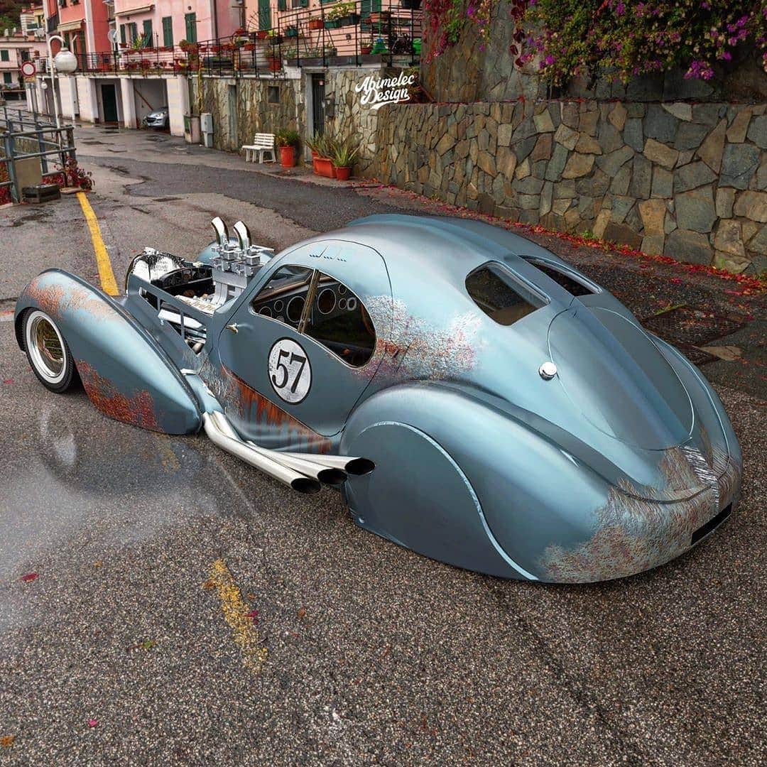 Classics Dailyさんのインスタグラム写真 - (Classics DailyInstagram)「1937 Bugatti Type '57 RatRod! Would you drive it? Design | @abimelecdesign _ #ratrod #hotrod #americanmuscle #musclecar #classic #restomod #speed #vehicles  #cargram #carstagram #amazing_cars #fastcar #motors #engine #horsepower #musclecar #amazingcars」6月11日 2時23分 - classicsdaily