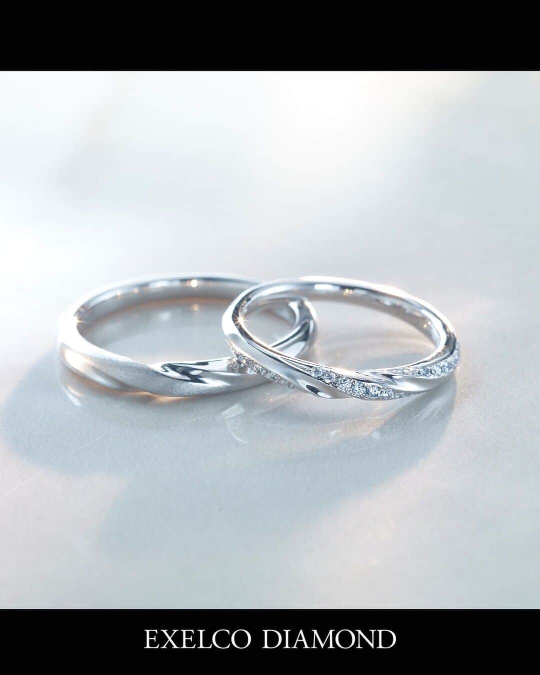 エクセルコ ダイヤモンド 婚約指輪♔結婚指輪のインスタグラム：「. EXELCO DIAMOND Marriage Ring Collection  Chance Eternelle 〝シャンス エターナル〟 永遠に続く幸運。 圧倒的な輝きのダイヤモンドが上昇しながら永遠に繋がっていく。 ふんだんにセッティングされたメレダイヤモンドが美しく輝き続けます。  Womens ¥159,000 （税抜） Mens ¥130,000 （税抜）  他にも多数ご用意しております。公式HPをご覧ください。 * 店舗一覧 東京本店/盛岡店/仙台店/新潟店/青山店/町田マルイ店/横浜店/みなとみらい店/大宮店/ 宇都宮店/高崎店/静岡店/浜松店/金沢店/長野店/松本店/名古屋本店/大阪店/ 梅田店/京都店/神戸店/広島店/福岡店/ヒルトン福岡シーホーク店/小倉店/博多店/長崎ハマクロス411店/熊本店 * #エクセルコダイヤモンド　#exelcodiamond * *」