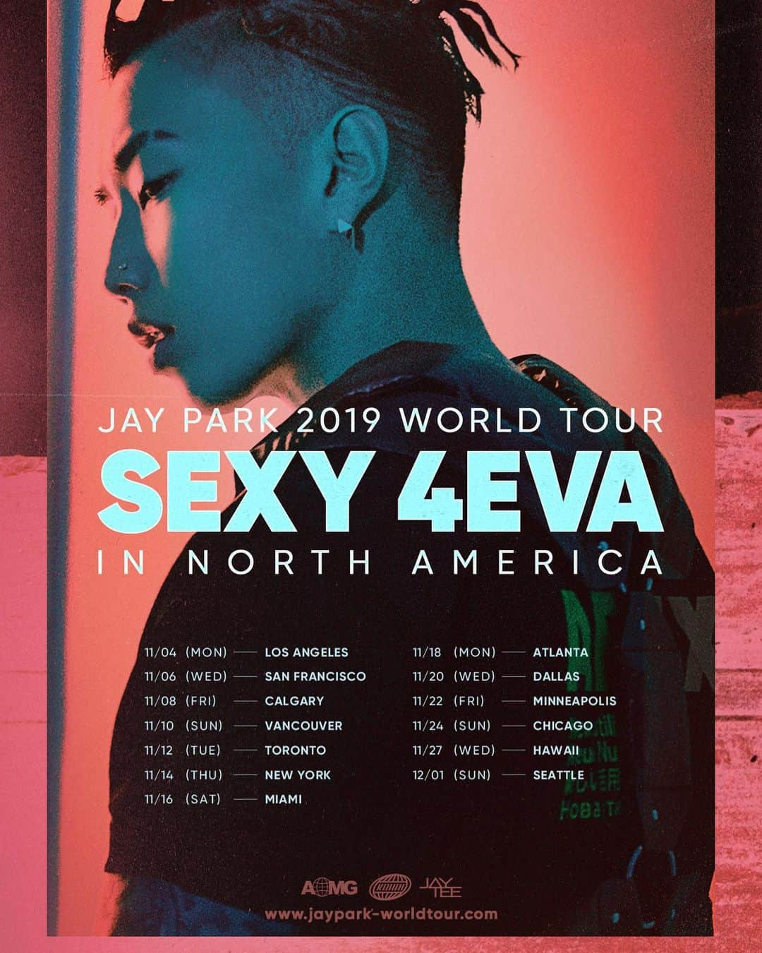 パク・ジェボムさんのインスタグラム写真 - (パク・ジェボムInstagram)「Yall comin er what? - -  JAY PARK 2019 WORLD TOUR SEXY 4EVA IN NORTH AMERICA> - North America, we heard you! Venues for each cities will be revealed on a later date! - <NORTH AMERICA> 11/04 (MON) LOS ANGELES 11/06 (WED) SAN FRANCISCO 11/08 (FRI) CALGARY 11/10 (SUN) VANCOUVER 11/12 (TUE) TORONTO 11/14 (THU) NEW YORK 11/16 (SAT) MIAMI 11/18 (MON) ATLANTA 11/20 (WED) DALLAS 11/22 (FRI) MINNEAPOLIS 11/24 (SUN) CHICAGO 11/27 (WED) HAWAII 12/01 (SUN) SEATTLE - http://jaypark-worldtour.com - #박재범 #JayPark #SEXY4EVAWORLDTOUR #SEXY4EVAWORLDTOURINNORTHAMERICA #LOSANGELES #SANFRANCISCO #CALGARY #VANCOUVER #TORONTO #NEWYORK #MIAMI #ATLANTA #DALLAS #MINNEAPOLIS #CHICAGO #HAWAII #SEATTLE #AOMG」6月11日 3時26分 - jparkitrighthere