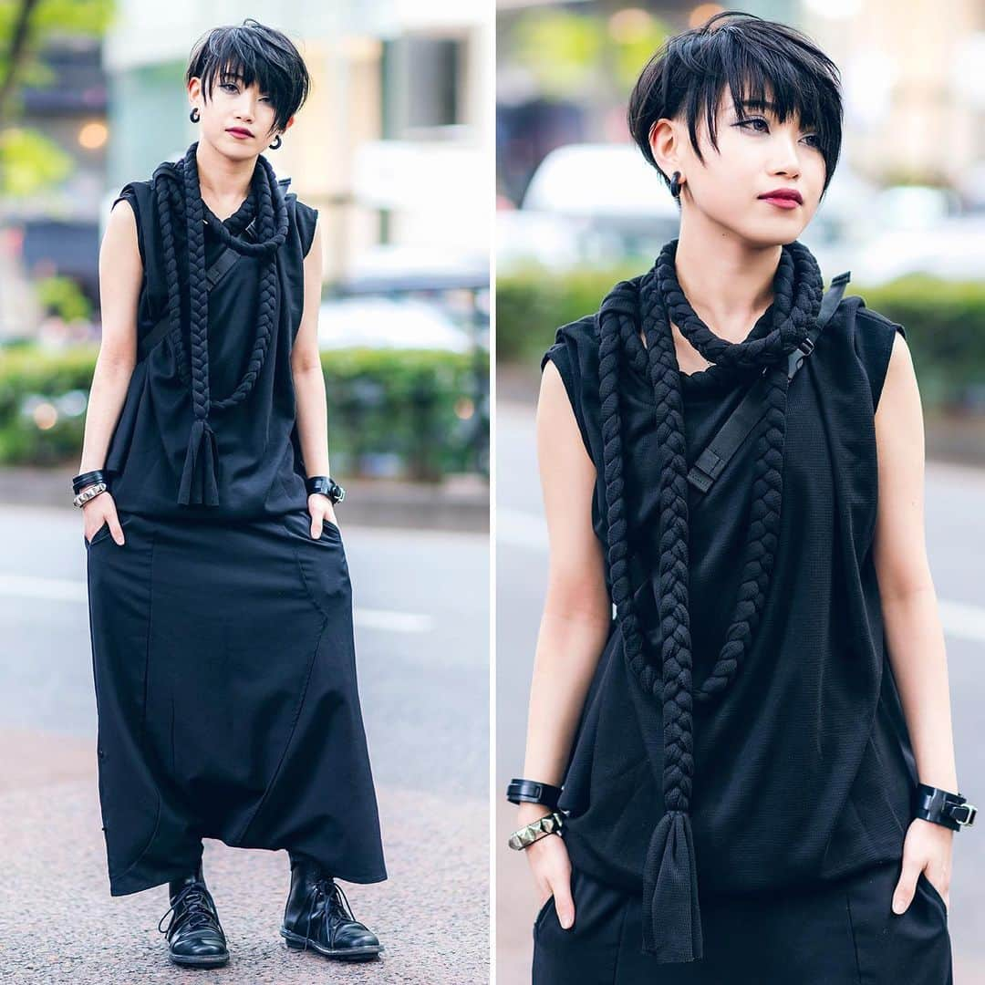 Harajuku Japanさんのインスタグラム写真 - (Harajuku JapanInstagram)「Muon wearing a monochrome style on the street in Harajuku with a rope tassel top by the Thai gothic brand AdHoc (@adhocstore), sarueru pants, and Trippen boots. Her favorite bands include Gazette, Lynch, and Slipknot.」6月11日 16時21分 - tokyofashion