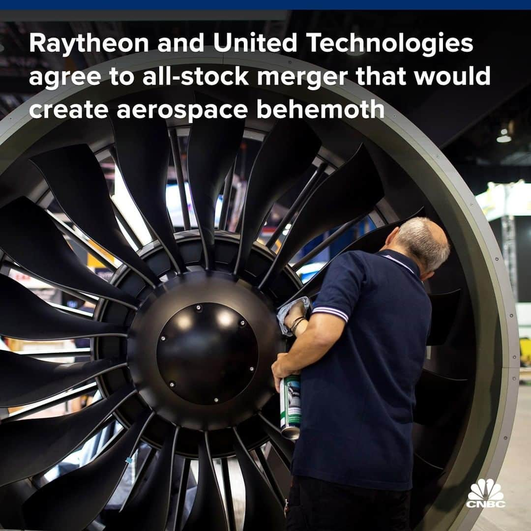 CNBCさんのインスタグラム写真 - (CNBCInstagram)「Raytheon and United Technologies on Sunday announced they would merge in an all-stock deal, a tie-up that would create a behemoth in the fast-growing defense and aerospace sectors.⠀ ⠀ The combination would bring together United Technologies booming aerospace business that makes everything from jet engines, cockpit controls and airplane seats with Tomahawk missile maker Raytheon.⠀ ⠀ The companies would have combined annual sales of around $74 billion, the companies said. That would make the new company, which they are planning to call Raytheon Technologies, the second-largest aerospace and defense company in the U.S. by revenue, behind Boeing.⠀ ⠀ More, at the link in bio. ⠀ *⠀ *⠀ *⠀ *⠀ *⠀ *⠀ *⠀ #raytheon #unitedtechnologies #deal #defense #aerospace #business #stockmarket #stocks #business #marketdata #data #investing #portfolio #tradertalk #money #trading #wealth #wallstreet #wallst #businessnews #CNBC⠀」6月11日 8時30分 - cnbc