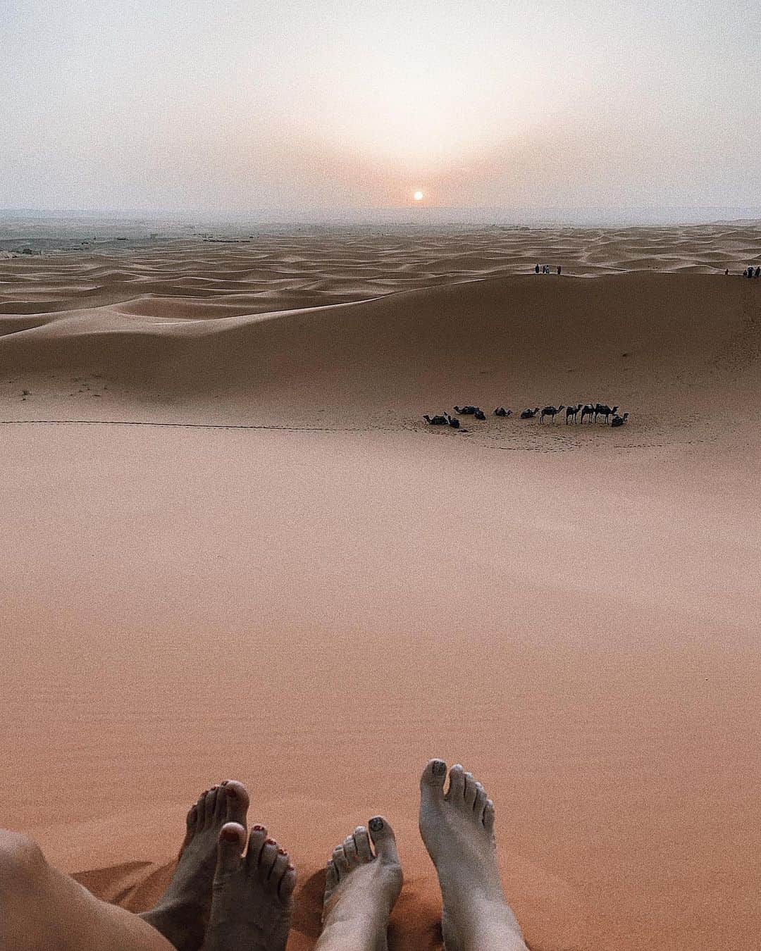 Manamiのインスタグラム：「Sunrise🐪 ㅤ 特別な場所でのsunrise ここに住んでいる人たちにとって この朝日は毎日同じ日常かもしれない 私たちの日常も誰かにとっては特別かもしれないし 絶対に当たり前では無いと思うから 日々に感謝して今日も過ごそっと🐪」