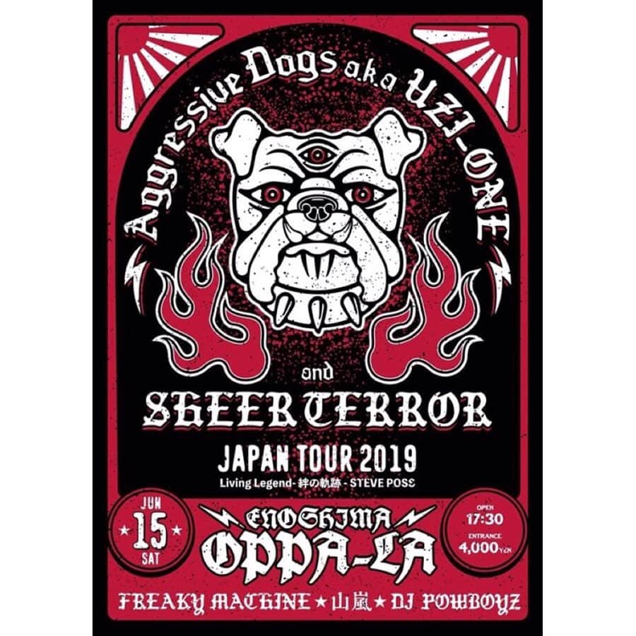 山嵐さんのインスタグラム写真 - (山嵐Instagram)「いよいよ今週末開催！  AGGRESSIVE DOGS & SHEER TERROR Japan Tour  6.15(Sat) @ 江ノ島 OPPA-LA ¥4.000 17:30 Open 18:00 Start  LIVE SHEER TERROR (from NY) AGGRESSIVE DOGS (from 北九州) 山嵐 FREAKY MACHINE  DJ POWBOYZ  #sheerterror #aggressivedogs  #山嵐 #freakymachine  #powboyz #地元」6月11日 18時28分 - yamaarashi07