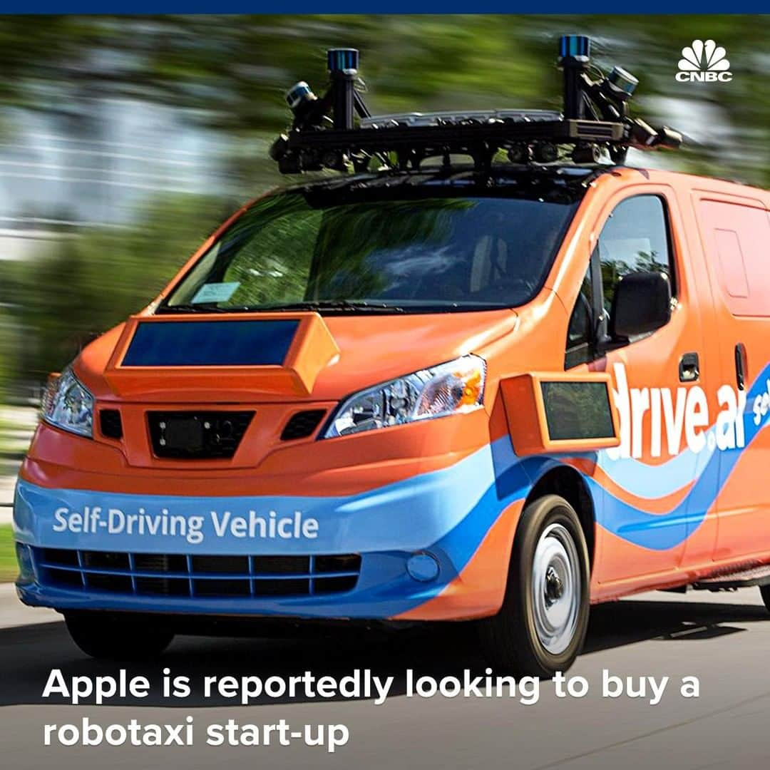 CNBCさんのインスタグラム写真 - (CNBCInstagram)「Apple is looking to acquire self-driving shuttle service Drive.ai in its latest move into the autonomous vehicle space, The Information reported. ⠀ ⠀ If the Drive.ai acquisition goes through, Apple stands to gain dozens of engineers from the firm, according to The Information. Drive.ai has raised $77 million and was valued around $200 million two years ago, The Information reported Wednesday. But the company has since undergone large changes, including replacing its CEO and scaling back its goal of providing an autonomous robotaxi service with unrestricted drop-offs to a shuttle service with specified routes, according to the report.⠀ ⠀ CNBC reported in January that Apple dismissed more than 200 employees from its autonomous vehicle group, Project Titan.⠀ ⠀ For more details, find the link in our bio.⠀ *⠀ *⠀ *⠀ *⠀ *⠀ *⠀ *⠀ *⠀ #selfdriving #apple #applecars #shuttle #shuttleservice #carpool #cars #carswithoutlimits #carsofinstagram #luxury #carlifestyle #instacar #supercar #cargram #auto #automotive #drive #speed #rims #amazingcars247 #racing #supercars #carstagram #motorsport⠀」6月11日 19時01分 - cnbc