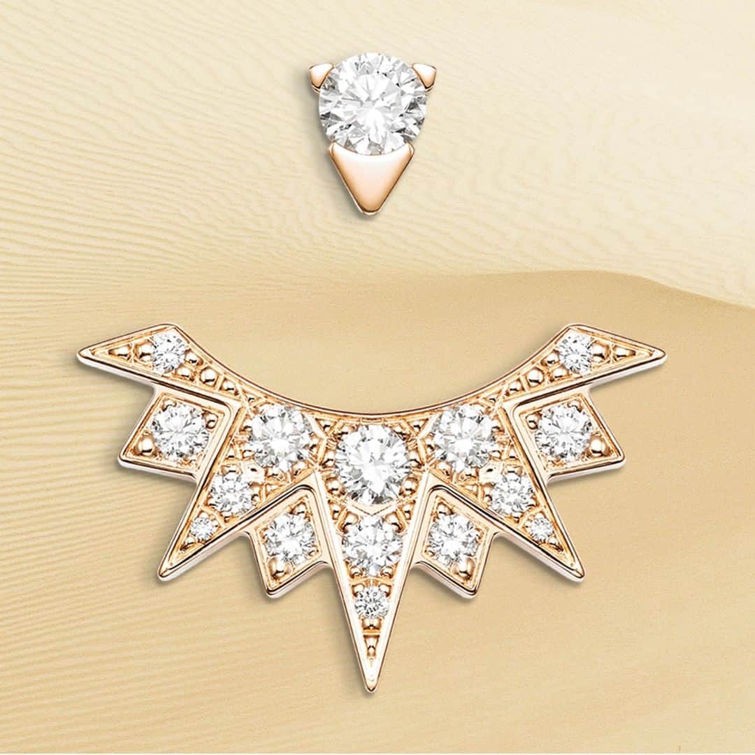 ピアジェさんのインスタグラム写真 - (ピアジェInstagram)「With endless brilliance, the #PiagetSunlight earrings feature a single diamond to light up the earlobe, followed by layered rose gold triangles with bright diamonds that mirror the sun's bright rays. Wear them two ways: as a shimmering diamond stud or as a radiant sun. #Piaget #CatchTheSun #TheSunCatcher」6月11日 20時13分 - piaget