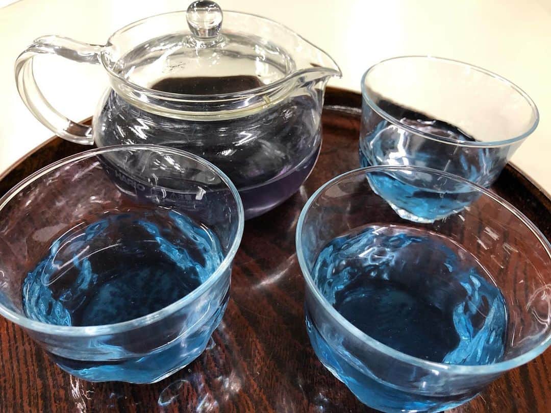 のインスタグラム：「. 今日スタジオで佐藤アナが紹介した『藍のお茶』🍵 . とてもきれいな色でした 味もやさしい甘みがありましたよ☺️ . #アイアカネ工房 #アイアカネ商店  #Jチャン長崎 #スーパーJチャンネル長崎」