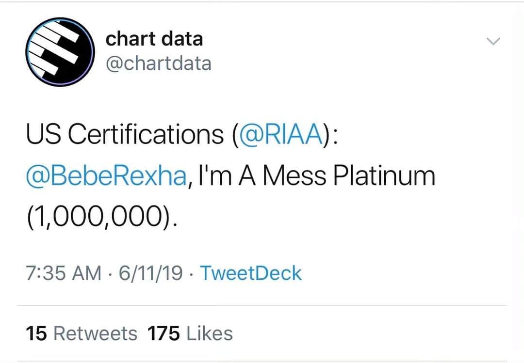 Bebe Rexhaさんのインスタグラム写真 - (Bebe RexhaInstagram)「Who knew that writing a song about being a mess and my insecurities would go platinum?  Grateful. 🙏🏼 thank you @warnermusic and all the radio for playing and the fans 😭💓💓💓💓💓 andddd my incredible co-writers @tranterjustin @jussifer」6月11日 23時40分 - beberexha