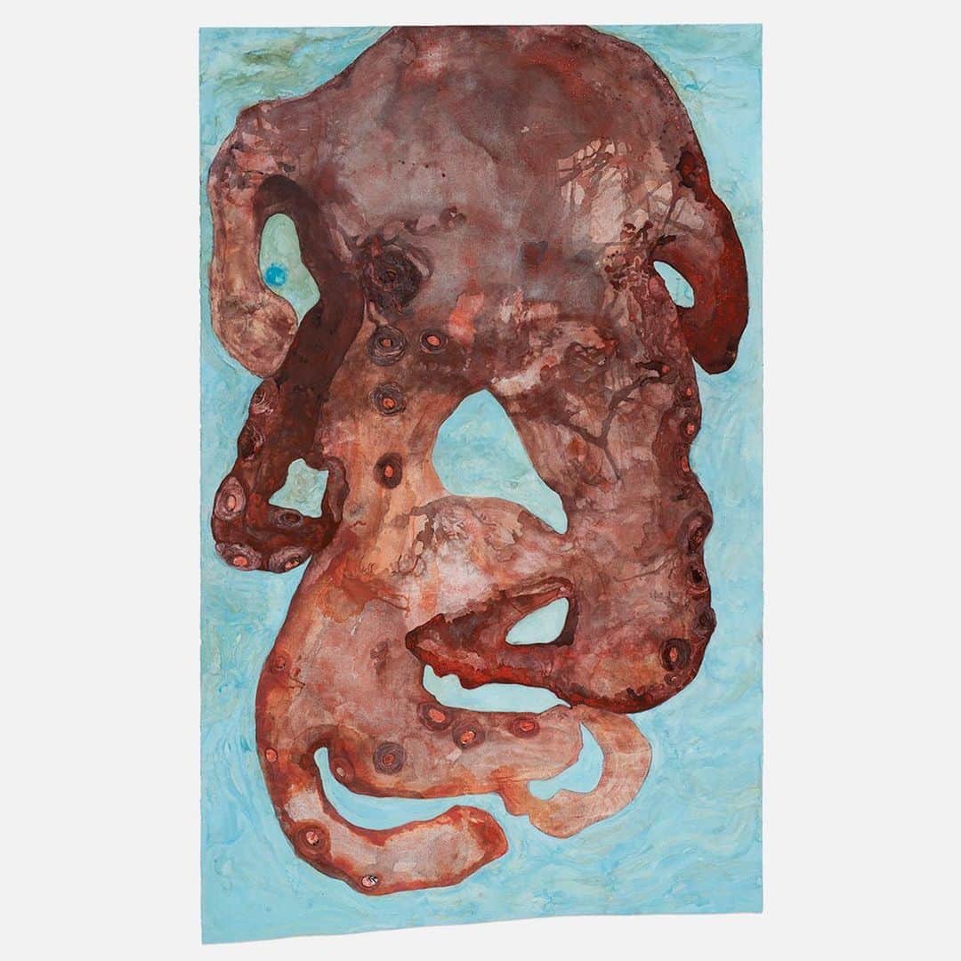ガゴシアン・ギャラリーさんのインスタグラム写真 - (ガゴシアン・ギャラリーInstagram)「#ArtBasel: "HEX” (2019), a new watercolor by Ellen Gallagher, is featured in our booth, C9, at Art Basel.  In this new work, Gallagher continues her engagement with the ocean, its histories, and its mythologies, all central themes in her ongoing “Watery Ecstatic” series. The background of “HEX” is a marine blue and the texture of the work is encrusted with crushed mica amid ink and magazine cuttings. The title, derives from the phrase “Neptune is Rex.” To receive a PDF with detailed information on the works, please contact the gallery at inquire@gagosian.com or direct message us. __________ #EllenGallagher #ArtBasel2019 #Gagosian @artbasel Ed Ruscha, “HEX,” 2019, watercolor, ink, crushed mica and magazine cuttings on scored paper, 91 7/8 × 55 3/16 inches (233.4 × 140.1 cm) © Ellen Gallagher」6月11日 23時55分 - gagosian