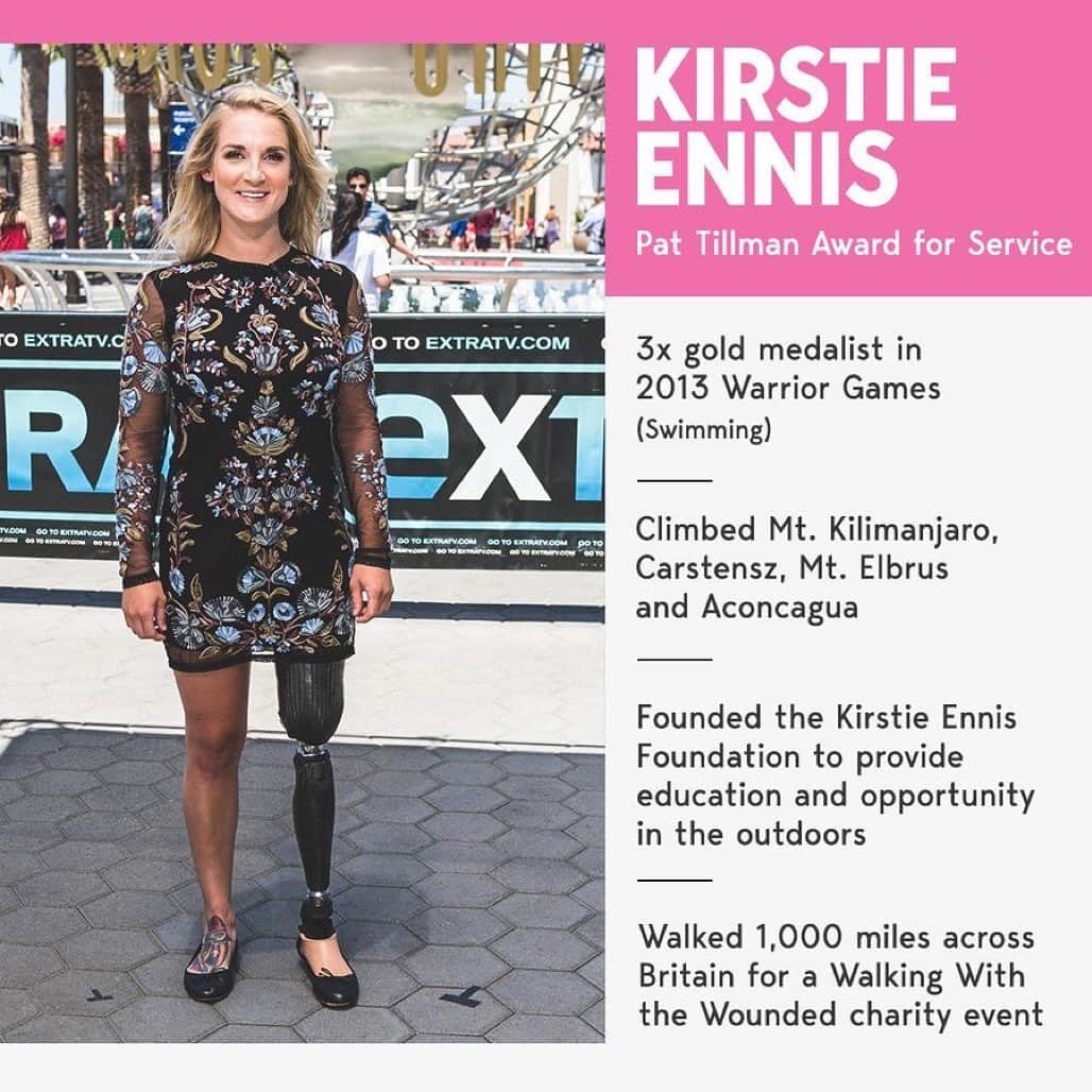 アメリカン・ブロードキャスティング・カンパニーのインスタグラム：「Former Marine Corps Sergeant @kirstie_ennis will be receiving the Pat Tillman Service Award at this year’s #ESPYS for her achievements and dedication to service! 🙌 | 📷: @espn」