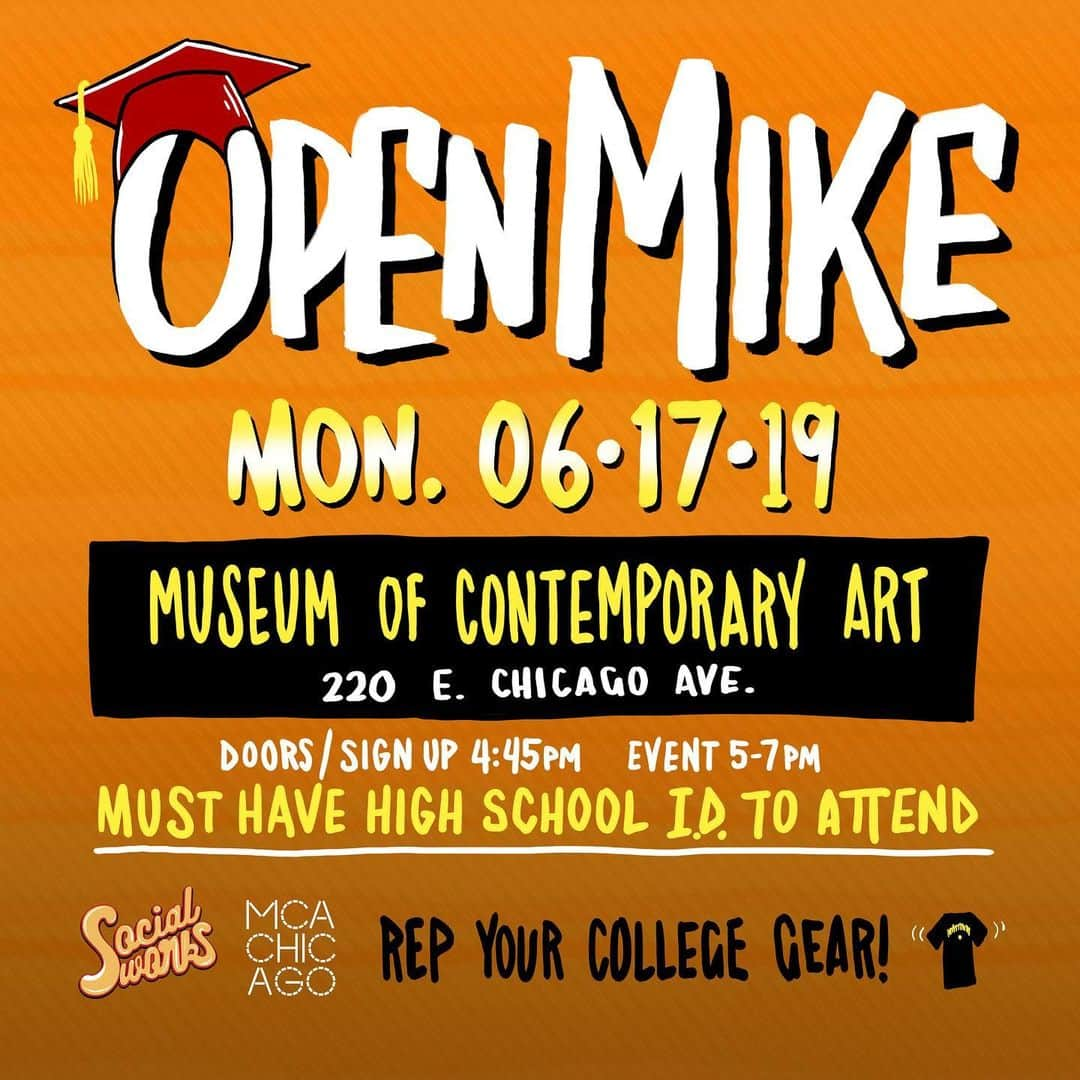 チャンス・ザ・ラッパーさんのインスタグラム写真 - (チャンス・ザ・ラッパーInstagram)「@socialworks_chi is back with another OpenMike next week. This time it’s going down at @mcachicago. High school students only! Graduating seniors rock your college / university gear and get ready to decorate your custom OpenMike graduation cap. 💯💯」6月12日 5時04分 - chancetherapper