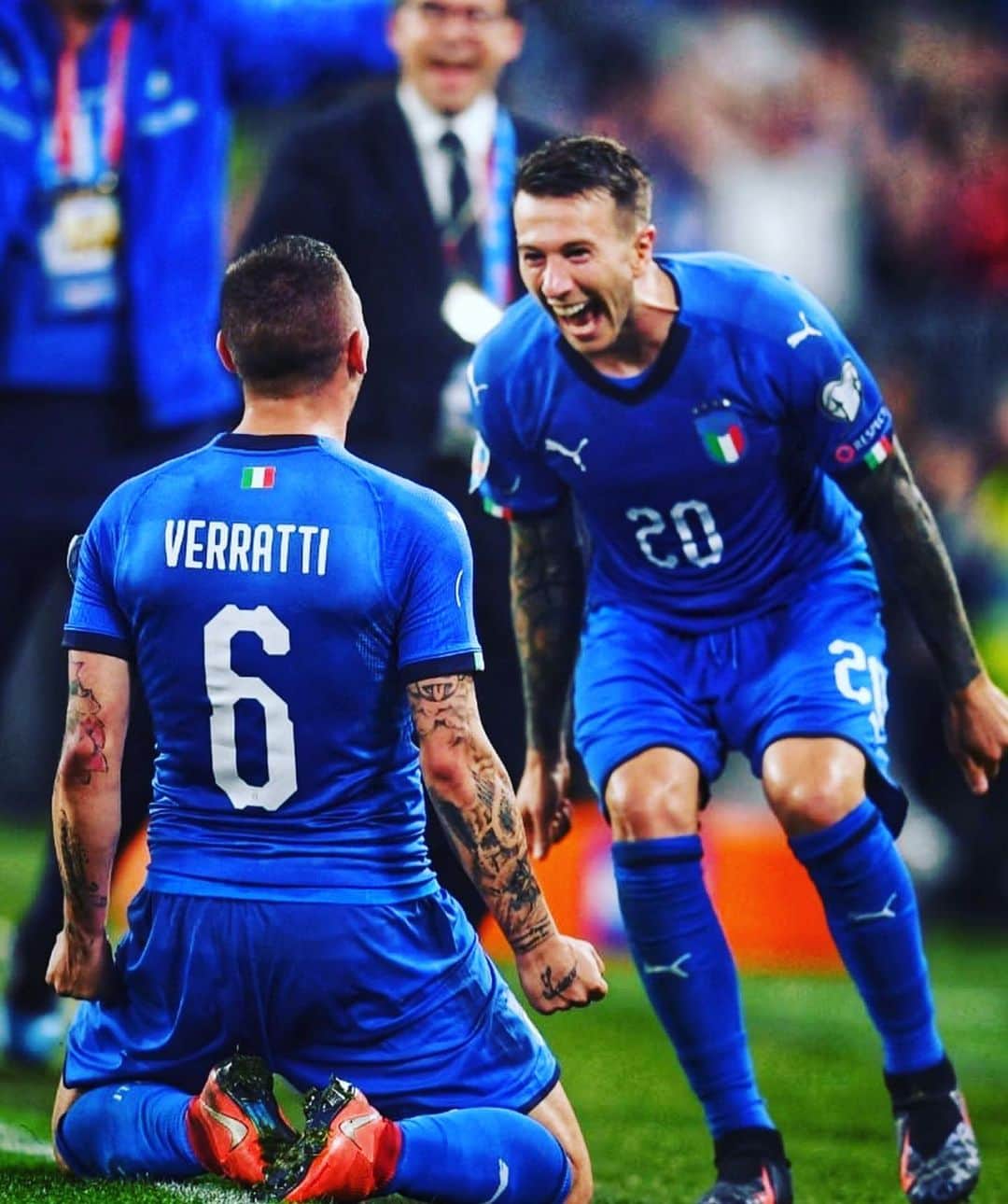 マルコ・ヴェッラッティのインスタグラム：「Una partita difficile ed una vittoria emozionante 🇮🇹」