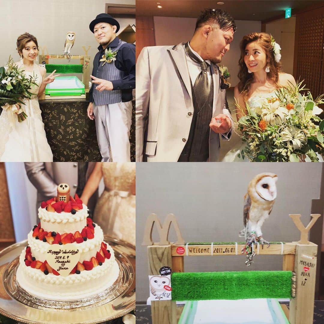 大森由佳のインスタグラム：「2019.6.9 無事結婚式を迎えることができました💒 12号🦉も受付でお出迎え頑張ってくれました！！ 参加してくれたみんなありがとうございました🙇‍♀️ これからもどうぞ宜しくお願い致します👰🤵 #結婚式」