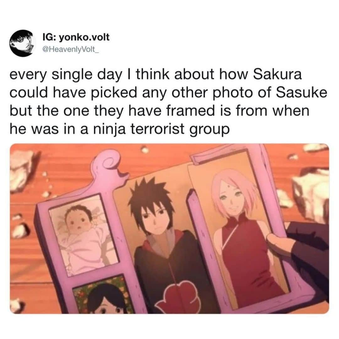 9GAGさんのインスタグラム写真 - (9GAGInstagram)「is that a mugshot⠀ 🔊@yonko.volt⠀ -⠀ #naruto #9gag #sakura #sasuke」6月12日 20時00分 - 9gag