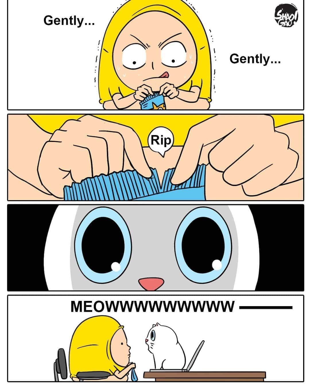 のインスタグラム：「Cat maybe the creature from "The Quiet Place" 🤔⠀ ⠀ ✍🏼@shaogao_en⠀ ⠀ #meowed #doodles #9gagmeowdle #shaogaoen #shaogao #catcomic #meowedcomic #livingwithacat」