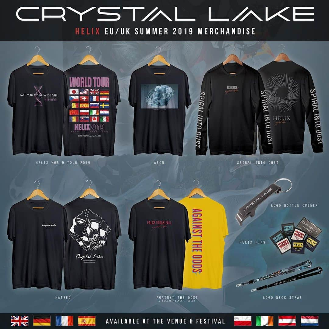 Crystal Lakeさんのインスタグラム写真 - (Crystal LakeInstagram)「HELIX EU/UK SUMMER 2019 MERCHANDISE  We’re selling those merch at the venue and festival! Please check it out. #CrystalLake #Helix #WorldTour」6月12日 22時57分 - crystallake777