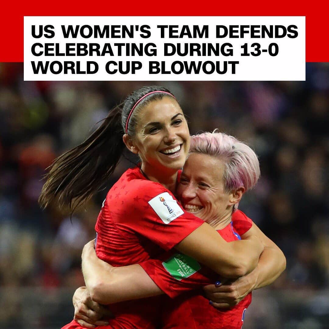 CNNさんのインスタグラム写真 - (CNNInstagram)「The US Women's National Team clinched 13-0 victory against Thailand—the heaviest defeat in #worldcup history—on Tuesday, but the team quickly faced criticism from some who said celebrating each goal smacked of poor sportsmanship. Players and coaches have defended their strategy and their cheers, noting that goal differential can be a deciding factor in the World Cup. "We knew that every goal could matter in this group stage game and when it comes to celebrations this was a really good team performance and I think it was important for us to celebrate together," said striker @alexmorgan13. Coach Jill Ellis agreed, saying, "As a coach, I don't find it my job to harness my players and rein them in because this is what they've dreamed about. This is it for them, this is a world championship." (📸: Robert Cianflone/Getty Images)」6月13日 0時49分 - cnn