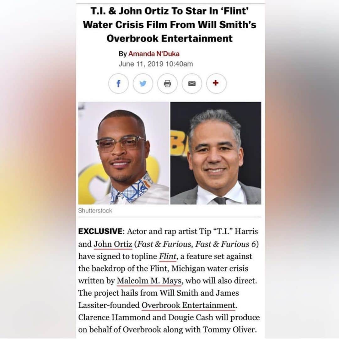 T.I.さんのインスタグラム写真 - (T.I.Instagram)「Super Excited about this one!!! FLINT....We coming to do our part!!! #MalcolmMays #TommyOliver #OverbrookEnt #JohnOrtiz 🎬🎥🎞📽」6月13日 1時58分 - tip