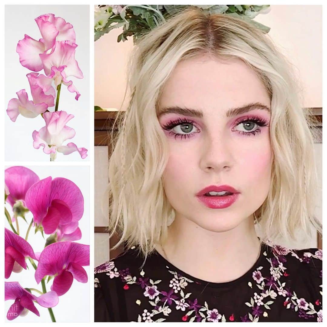 JO BAKERのインスタグラム：「L U C Y • B O Y N T O N 🇬🇧 Sweet pea pinks... on #lucyboynton for @the_politician press  Style @leithclark  Hair colour @mwselley (🇬🇧) Hair style @kyleeheathhair  Skin Prep @cynmarietherapy (✨) Makeup by me #jobakermakeupartist 💋 #sweetpea #sweetpeas #pinks #pink #englishsummer #englishgarden #makeup #tones」