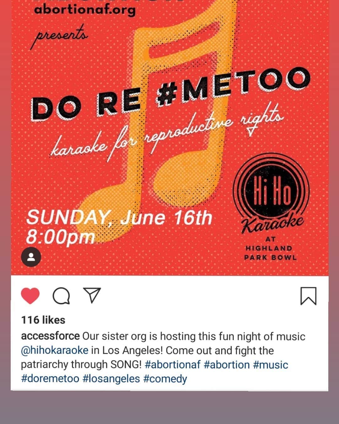 ウィル・ウィトンさんのインスタグラム写真 - (ウィル・ウィトンInstagram)「I tried to use #Repost to share this post from @accessforce, but it isn't working, so I did a screenshot. ・・・ Our sister org is hosting this fun night of music @hihokaraoke in Los Angeles! Come out and fight the patriarchy through SONG! #abortionaf #abortion #music #doremetoo #losangeles #comedy」6月13日 7時46分 - itswilwheaton