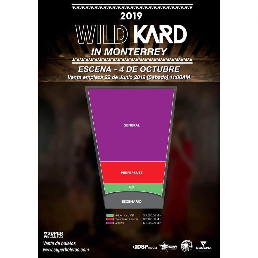 K.A.R.Dさんのインスタグラム写真 - (K.A.R.DInstagram)「#Repost from @followhwstar . 2019 WILD KARD IN MONTERREY  Monterrey Nuevo León México  Octubre 4, 2019 [Viernes] @ 8:00PM  Escena Monterrey  Enlace de Boletos: http://www.superboletos.com  Website: http://www.ninshi.net/KARDMONTERREY  #WILDKARDinMTY  PRECIOS MONTERREY  HIDDEN KARD VIP - $3,600MXN - incluye ZONA VIP, Insignia VIP, Hi Touch, Foto Grupal, Poster Oficial autografiado  PREFERENTE HI TOUCH - $2,400MXN - Hi Touch con KARD  GENERAL - $1,100MXN  Precios de boletos no incluyen cargos por el servicio ~  2019 WILD KARD IN GUADALAJARA  Guadalajara Jalisco Octubre 6, 2019 [Domingo] @ 7:00PM  C3 STAGE  Enlace de Boletos: https://eventos.ticketnowmexico.com/  Website: http://www.ninshi.net/KARDGUADALAJARA  #WILDKARDinGDL  PRECIOS GUADALAJARA  HIDDEN KARD VIP - $3,600MXN - incluye ZONA VIP, Insignia VIP, Hi Touch, Foto Grupal, Poster Oficial autografiado  PREFERENTE HI TOUCH - $2,400MXN - incluye Hi Touch con KARD  GENERAL - $1,100MXN  Precios de boletos no incluyen cargos por el servicio ~  2019 WILD KARD IN SANTIAGO  Santiago de Chile  Octubre 8, 2019 [Martes] @ 8:00PM  Teatro Coliseo  Enlace de Boletos: https://www.puntoticket.com  Website: http://www.hwstar.com.br & http://www.ninshi.net/KARDCHILE  #WILDKARDinCHILE  PRECIOS SANTIAGO  HIDDEN KARD VIP - $125,000 - incluye ZONA VIP, Insignia VIP, Hi Touch, Foto Grupal, Poster Oficial autografiado PLATEA BAJA - $45,000 CANCHA - $40,000 HI TOUCH UPGRADE - $50,000 -  NO incluye entrada al concierto Cargos por el servicio no estan inclusos.」6月13日 10時30分 - official_kard