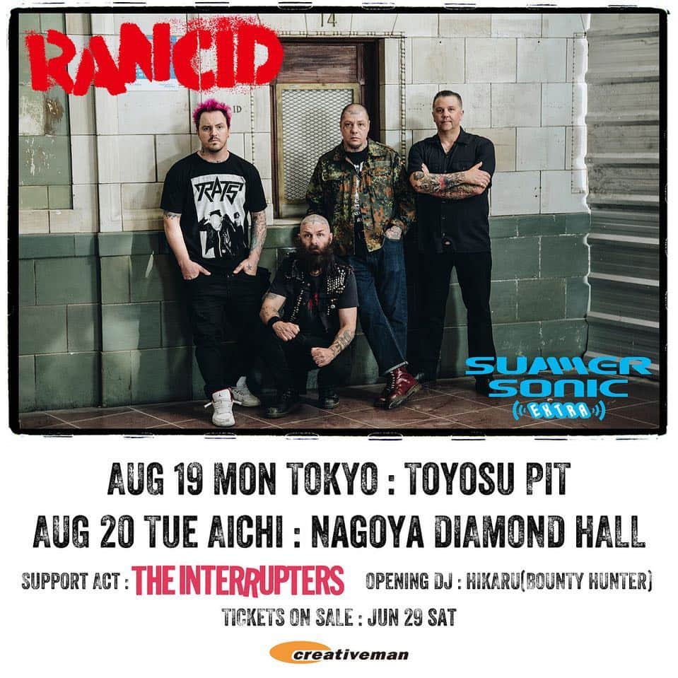 Rancidさんのインスタグラム写真 - (RancidInstagram)「Japan, we’re bringing our friends @interrupstagram for some extra shows with you! Tickets available June 29 #rancid #theinterrupters」6月13日 12時05分 - rancid