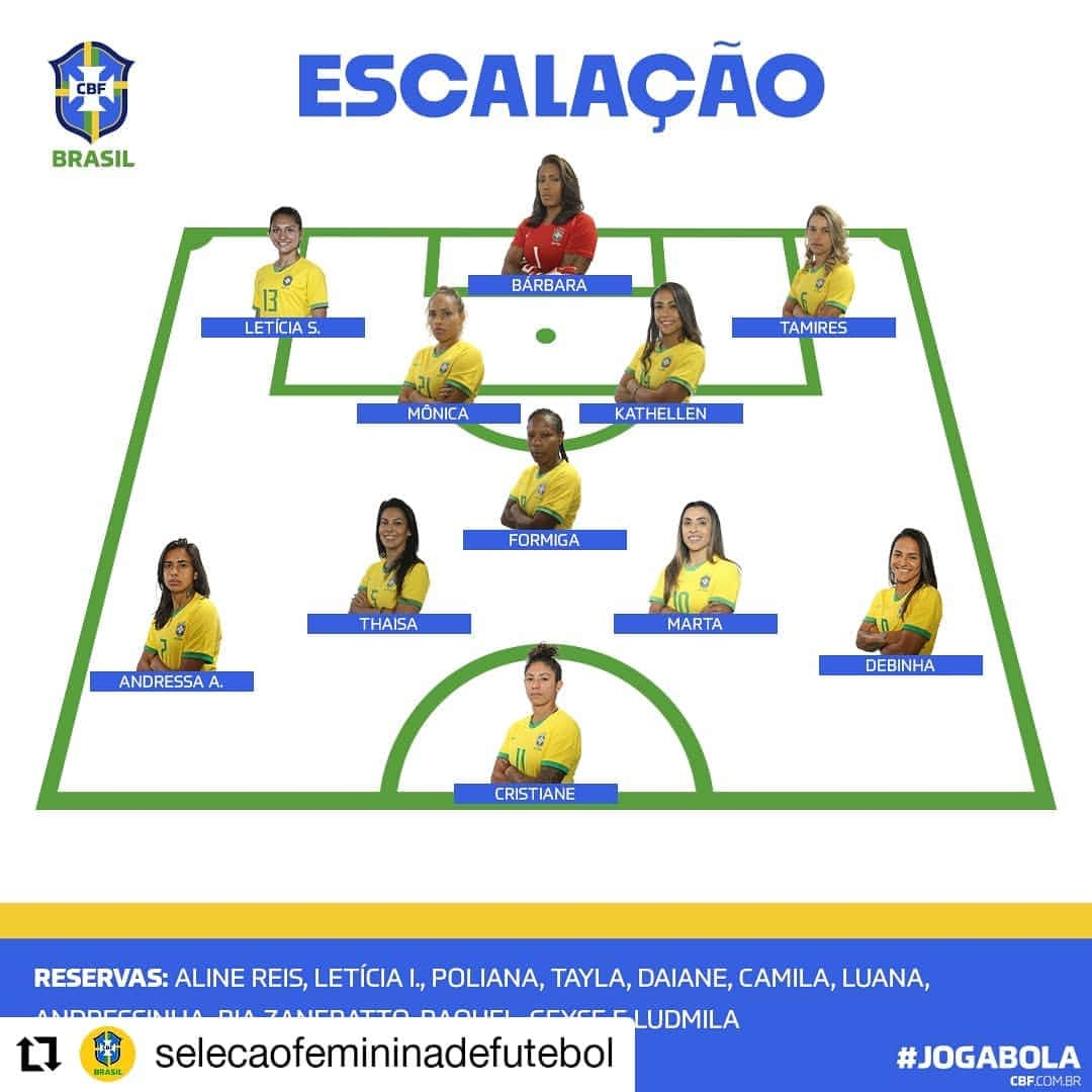 サッカー ブラジル代表チームさんのインスタグラム写真 - (サッカー ブラジル代表チームInstagram)「#Repost @selecaofemininadefutebol • • • • • • Se liga na escalação da #SeleçãoFeminina para o jogo de hoje. Marta é a novidade! #GuerreirasdoBrasil #JogaBola ⠀ 🇧🇷 x 🇦🇺 - 13h」6月14日 0時16分 - cbf_futebol