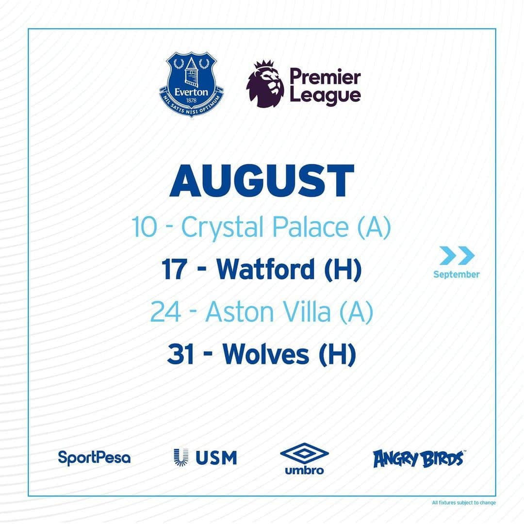 エヴァートンFCさんのインスタグラム写真 - (エヴァートンFCInstagram)「↔️ Our 2019/20 #PLfixtures are in! We will open with a trip to @cpfc! 🔵⚪️ • • • #everton #efc #coyb #blues #toffees #nsno #crystalpalace #cpfc #premierleague #pl」6月13日 17時04分 - everton