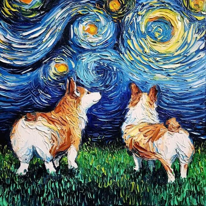 9GAGさんのインスタグラム写真 - (9GAGInstagram)「Doggos in the starry night.✨ By @sagittariusgallery  #dog #starrynight #9gag」6月13日 17時41分 - 9gag