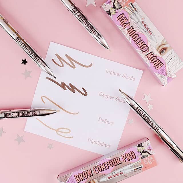 Benefit Cosmetics UKさんのインスタグラム写真 - (Benefit Cosmetics UKInstagram)「Define & highlight your brows with this 4-in-1 contour pencil 💕 Our multi-tasking brow pencil features a lighter brow shade, deeper brow shade, edge definer and arch highlighter to create clean, shaped brows with depth & dimension​. #browcontourpro #benefitbrows #beauty #benefit #browgoals . . . 📷 Image Description: Swatches of brow contour pro on a pink starry background.」6月13日 20時01分 - benefitcosmeticsuk