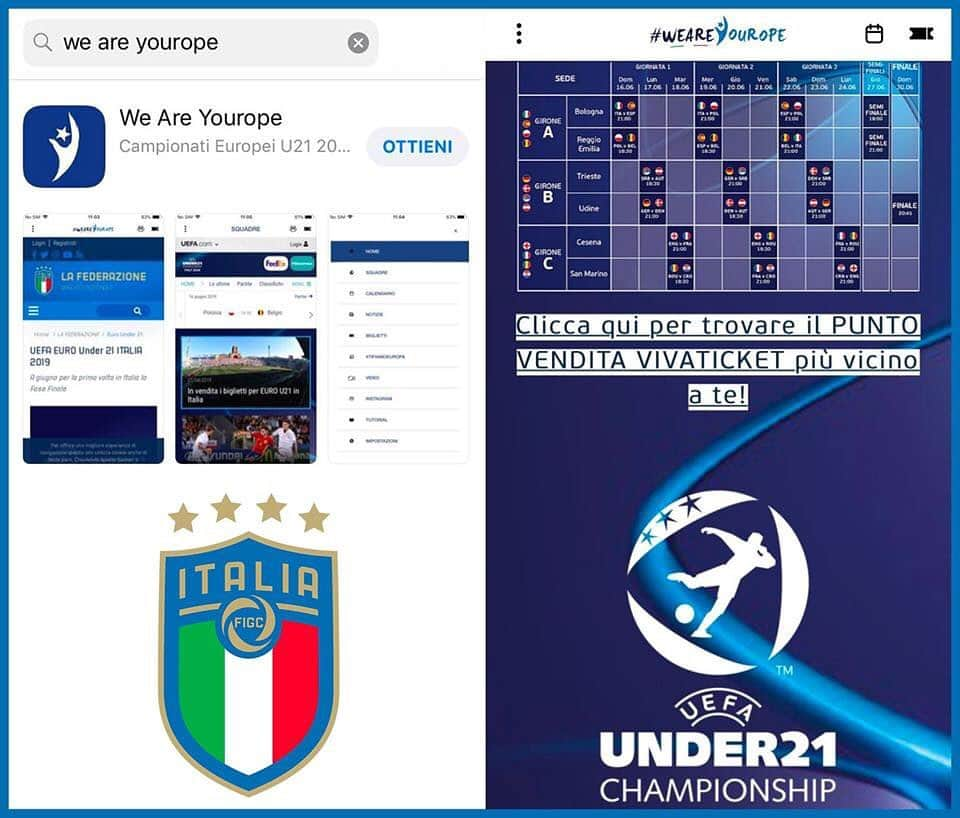 サッカーイタリア代表さんのインスタグラム写真 - (サッカーイタリア代表Instagram)「✅ Scarica gratuitamente l'app 📱 "We are Yourope" sul tuo smartphone da #AppStore e #GooglePlayStore!  ℹ️ L'App dà diritto ad acquistare fino a 4 biglietti per ogni partita degli #Europei #Under21 al prezzo di - €1 per studenti e max 21 anni - €5 per adulti accompagnatori  #WeAreYourope #U21Euro @weareyourope」6月13日 20時35分 - azzurri