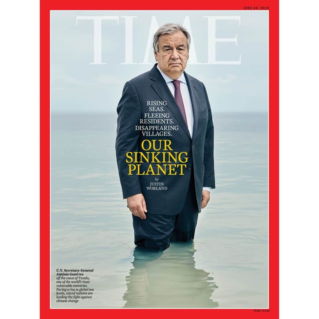 TIME Magazineさんのインスタグラム写真 - (TIME MagazineInstagram)「United Nations Secretary-General @antonioguterres off the coast of Tuvalu, one of the world's most vulnerable countries, in May. Facing a rise in global sea levels, a collection of these states—from Fiji to the Marshall Islands, the Maldives to the Bahamas—has launched an international campaign to save themselves and raise awareness of the perils of #climatechange. Against all odds, writes Justin Worland, it has been a remarkable success. Last month, leaders from across the Pacific gathered in Fiji to plot their next big step: coordinating a push to make developed countries commit to aggressive new targets for reducing their emissions at a #climate summit to be convened by the @unitednations in New York this fall. Guterres, who was photographed during a tour of the region, is working to position the tiny island nations not just as the political center of the debate, but as its moral center, too. Their success offers a broader lesson: no one nation can solve a problem as complex as this alone, but together bands of nations can make a difference. Read more at the link in bio. Photograph by @cgregoryphoto for TIME」6月13日 21時02分 - time