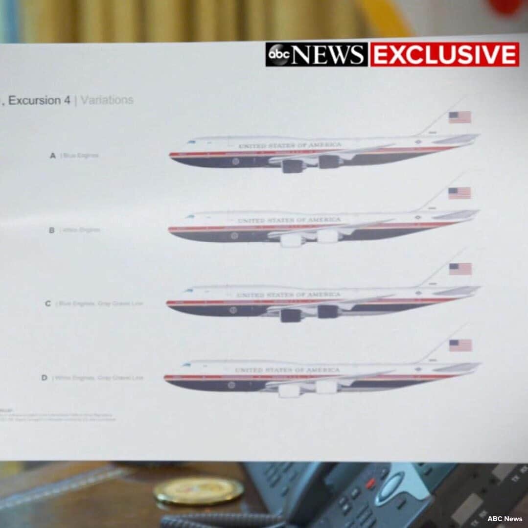 ABC Newsさんのインスタグラム写真 - (ABC NewsInstagram)「"Here's your new Air Force One." Pres. Trump shows @GStephanopoulos mock-ups of his vision for the next generation of the presidential aircraft during an exclusive @ABCNews interview. #exclusive #af1 #airforceone #potus #presidenttrump #donaldtrump」6月13日 21時07分 - abcnews