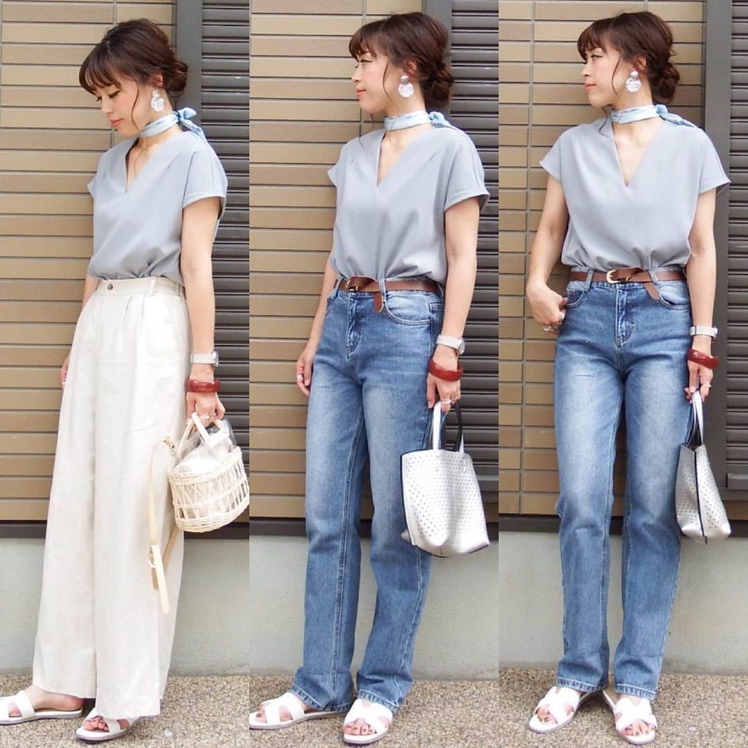 miho.a.nicoさんのインスタグラム写真 - (miho.a.nicoInstagram)「コーデの記録😊 ・ @urs_official さんの#Vネックフレンチスリーブブラウス ❤︎ Vネックが鎖骨を綺麗に見せてくれるシンプルなブラウスです😆 お色はブルーです💙グレーに近い、くすみがかったブルーです😊 ・ ・ tops#urs_styling#urs_official#ユアーズ ・ ・ #cordinate #outfit#instafashion #プチプラコーデ#コーデ#コーディネート#ママコーデ#ママファッション#今日のコーデ #ファッション#オトナカジュアル #ootd#ブラウス」6月13日 23時03分 - miho.a.nico
