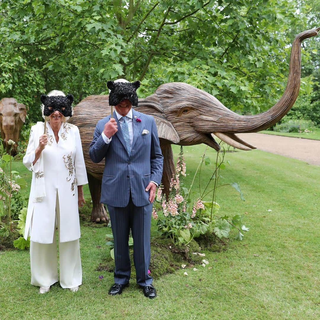 クラレンス邸さんのインスタグラム写真 - (クラレンス邸Instagram)「Tonight The Prince of Wales and The Duchess of Cornwall hosted a reception for the @elephantfamily masquerade Animal Ball and joined life-size elephant sculptures in the Clarence House garden! 🐘  Their Royal Highnesses are Joint Presidents of @elephantfamily, a charity that works to save the endangered Asian elephant from extinction. Elephant Family was founded by The Duchess’s late brother, Mark Shand. 📸 1: @chrisjacksongetty」6月14日 5時28分 - clarencehouse