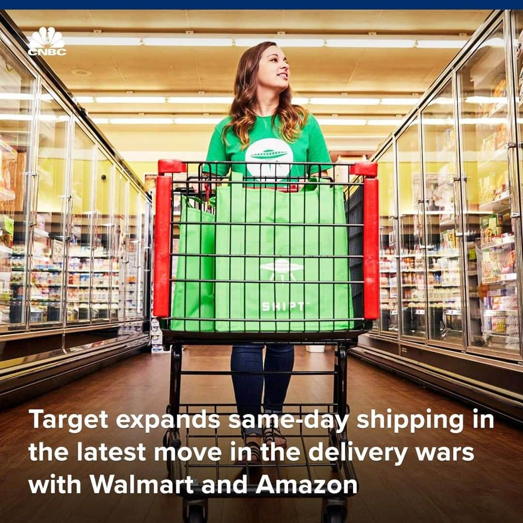 CNBCさんのインスタグラム写真 - (CNBCInstagram)「⠀ The delivery wars keep heating up — and it’s good news for consumers who want their orders fast. Target is the latest retailer to expand its same-day delivery options.⠀ ⠀ ▪️Target said online shoppers in 47 states will now be able to get items delivered same day by paying a flat fee of $9.99 per order. ⠀ ⠀ ▪️It’s using Shipt, a membership-based, same-day delivery platform it acquired for $550 million in 2017, to do this.⠀ ⠀ ▪️Walmart and Amazon recently announced next-day delivery options, with Walmart promising to reach roughly 75% of American consumers with faster shipping by the end of 2019.⠀ ⠀ Read more, at the link in our bio.⠀ *⠀ *⠀ *⠀ *⠀ *⠀ *⠀ *⠀ *⠀ #target #walmart #amazon #shipping #freeshipping #fastshipping #onedayshipping #retail #retailnews #retailstocks #business #businessnews #cnbc」6月14日 19時03分 - cnbc