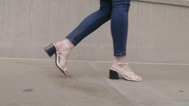 のインスタグラム：「Hop on the “barely there” sandal trend with the Maisie. Delicate wraparound straps meet a sturdy block heel. #WhatMovesYou」