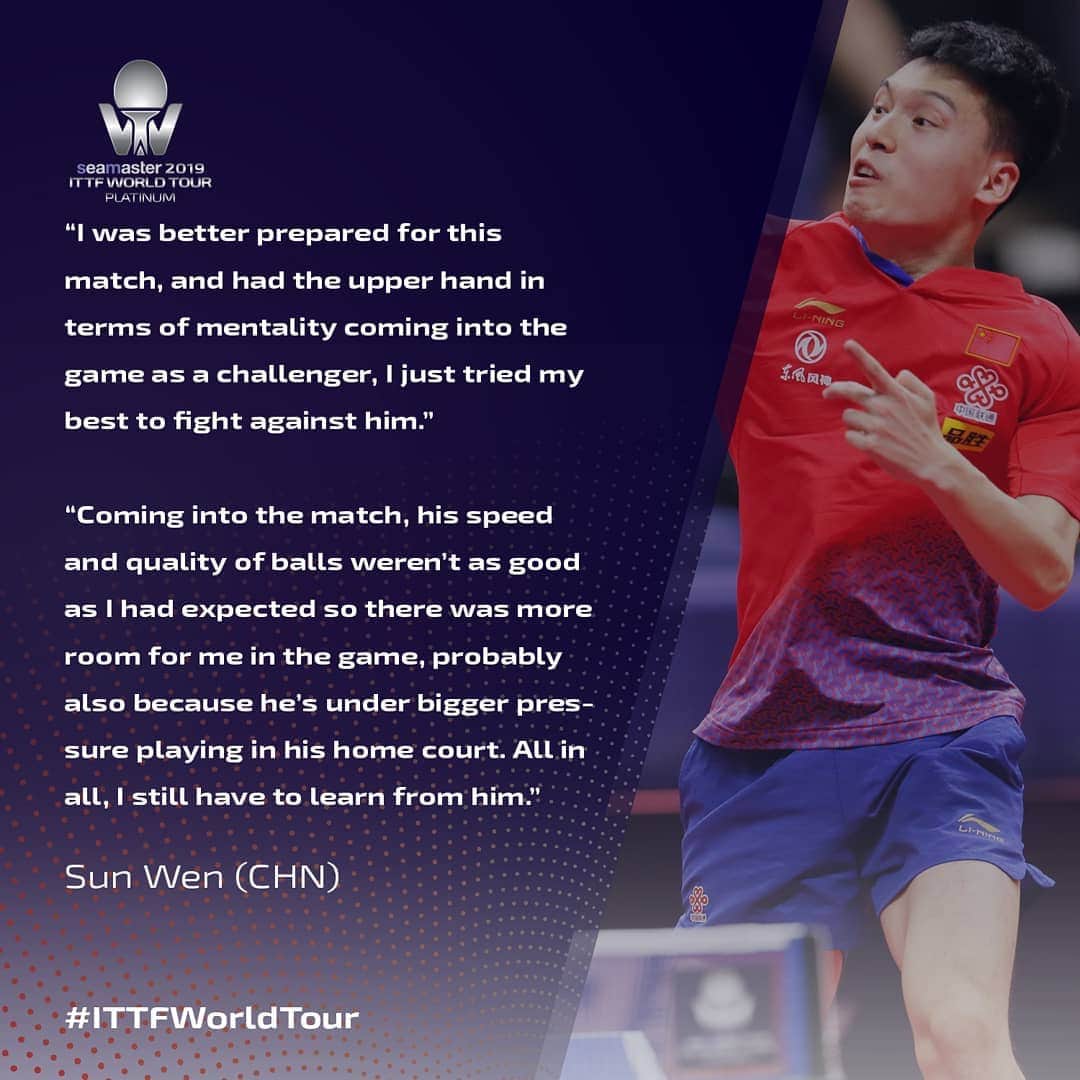 ITTF Worldさんのインスタグラム写真 - (ITTF WorldInstagram)「"Coming into the match, his speed and quality of balls weren't as good as I had expected..." ☀️ Sun Wen after topping Harimoto in his R32 Men's Singles match at the #ITTFWorldTour #2019JapanOpen 🏓🇯🇵」6月14日 14時42分 - wtt