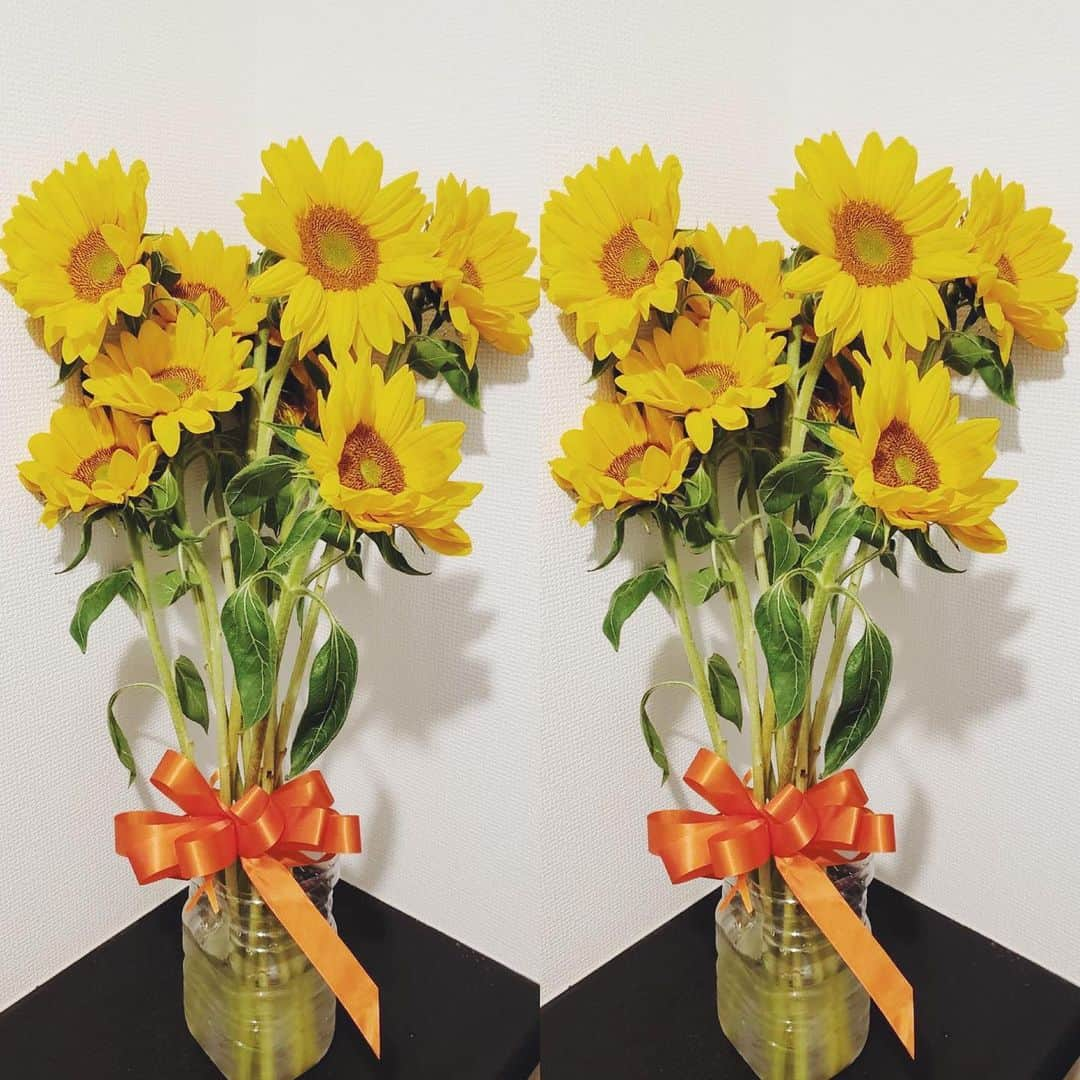 小川真葵さんのインスタグラム写真 - (小川真葵Instagram)「父の日🌻 少し早いけど、食事とお花をプレゼント🌻 . そしたら花瓶がないからって 手作りで飾ってくれた写真🤣嬉しいなぁ . 普段から思っててもなかなか口にできない ありがとう。を伝えるきっかけになる 母の日や父の日は子供の為でもありますね . #父の日#fathersday#ひまわり#family」6月14日 15時28分 - aoi1002_