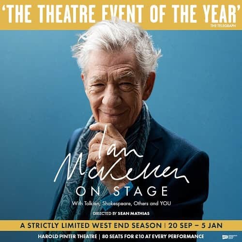 イアン・マッケランのインスタグラム：「Soon I’ll be back in London, extending my 80th birthday tour with a limited season in the West End, raising much-needed funds for theatre charities. It’s been a joyful experience to take this new show to 80+ theatres around the country. For each performance at the Harold Pinter Theatre, I’m glad there will be 80 tickets at just £10. As for the show? Ask someone who’s seen it. Come and find out. Tickets at at https://www.ianonstage.co.uk」