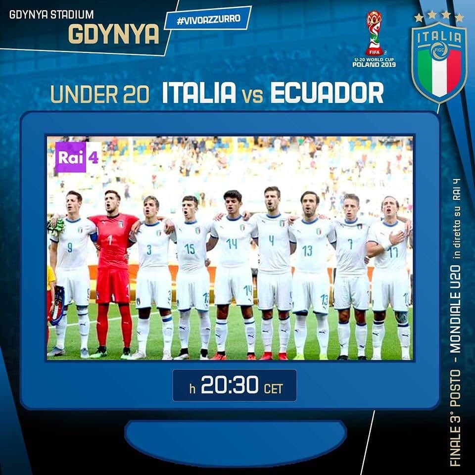 サッカーイタリア代表さんのインスタグラム写真 - (サッカーイタリア代表Instagram)「#U20WC 🏆 FINALE 3° POSTO 🇮🇹 #ItaliaEcuador 🇪🇨 📺 #Rai4 ⏱️ 2️⃣0️⃣:3️⃣0⃣ 🏟️ #Gdynya Stadium  #VivoAzzurro #Azzurrini #Under20」6月14日 16時22分 - azzurri