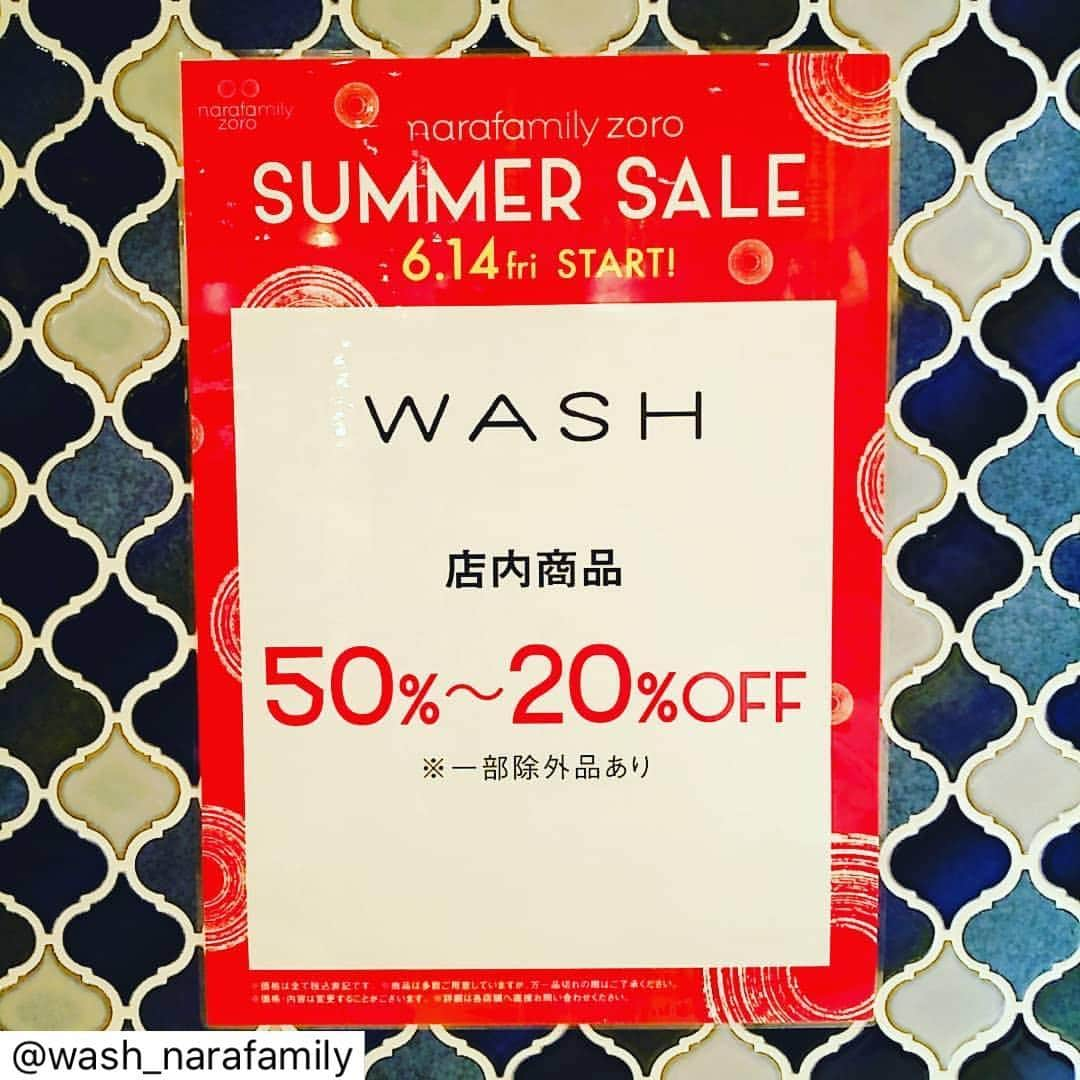 narafamily | ならファミリーさんのインスタグラム写真 - (narafamily | ならファミリーInstagram)「WASH（2F）ならファミリー店 . 6月14日～奈良ファミリー、サマーセールが始まります‼️ 店内商品20～50%OFF(一部除外品がございます)😄‼️ ひと足お先に夏物お得にGETしてください～ ご来店お待ちしております✨  #WASH #EimeeLaw #奈良 #ならファミリー  #大人カジュアル #ならファグラム  #sale」6月14日 16時18分 - narafa.jp