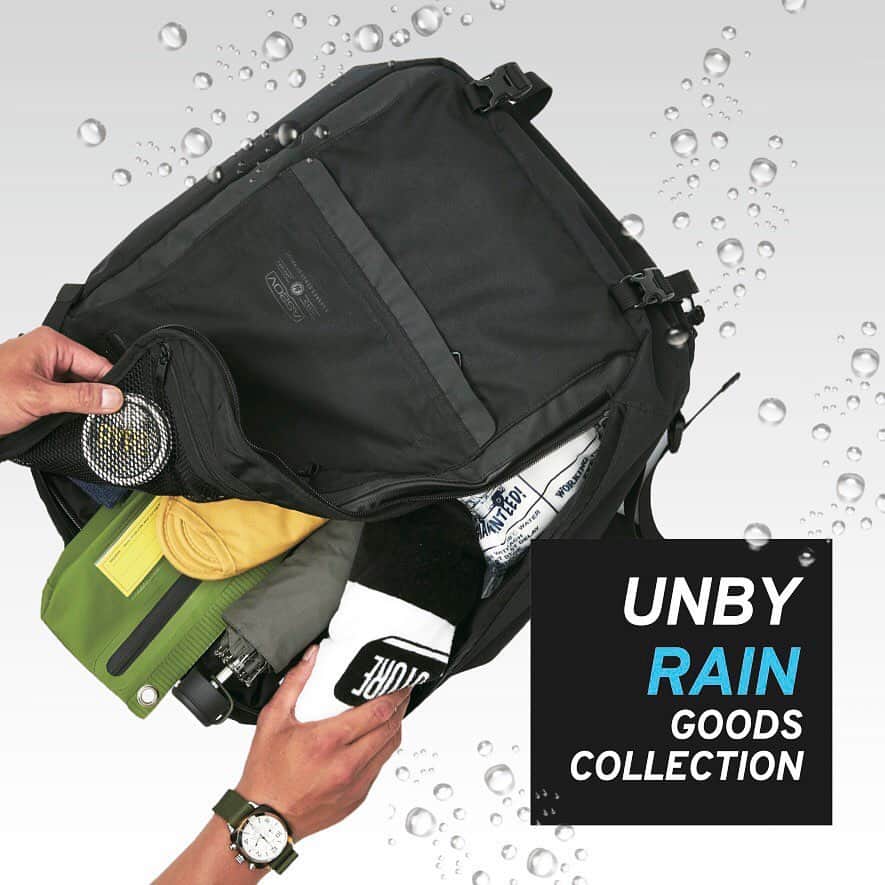 UNBY GENERAL GOODS STOREさんのインスタグラム写真 - (UNBY GENERAL GOODS STOREInstagram)「降っても晴れても、 あなたと鞄の中身をまもるもの。  軽くて耐水性のある機能素材がたくさんリリースされていて、 今や雨の日まで自分らしいプロダクトを選べるお洒落な時代です。 たとえば傘の端が届かないバックパックが、テント並みの耐水性のあるマテリアルなら 中に入っているPCも安心。 UNBYストアの目線で、梅雨時に使える気の効いた防水アイテムを集めました。 @cordurabrandjp さんとのキャンペーンアイテムであるwater-proofシリーズももちろんランクイン！ プロフィール欄のURLよりご覧いただけます。 雨の日も楽しくなるアイテムが見つかりますように。 . . . . . #unby #AS2OV #unbygeneralgoodsstore #lifestyle #camplife #outdoor #outdoors #outdoorgear #menstyle #menfashion #waterproof #防水鞄 #防水バッグ #防水グッズ #防水 #UNBYTEX #tokyoshop #shinjukushop #tokyostore　#アンバイ #アッソブ #outfitinspiration #streetstyle #accessories #everydaycarry #unbyのecoちゃん」6月14日 20時42分 - unby_official