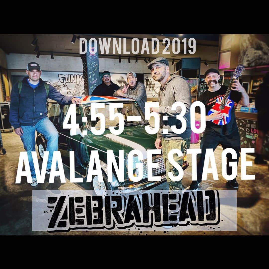 Zebraheadさんのインスタグラム写真 - (ZebraheadInstagram)「@downloadfest we're here and we're fucking stoked!! We're playing the Avalanche Stage 4:55-5:30. Before that we're doing a signing at @bbcradio1 tent at 3:00!! Come say "hi" and give us high fives!! #Zebrahead #braininvaders #downloadfestival」6月14日 21時03分 - zebraheadofficial