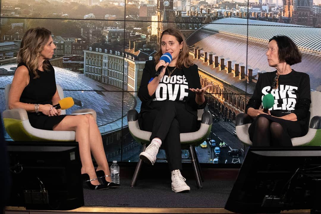 のインスタグラム：「Katharine this week on a panel discussion about the brilliant work done by @helprefugeesuk - pictured with Josie Naughton, leader of the NGO.  During the Accelerate Her event with Founders Forum @accelerate.her . . Photo by @calebbryantmiller . . #katharinespeaks #katharineindemand #CHOOSELOVE #helprefugees #AHLDN #katharinehamnettlondon」
