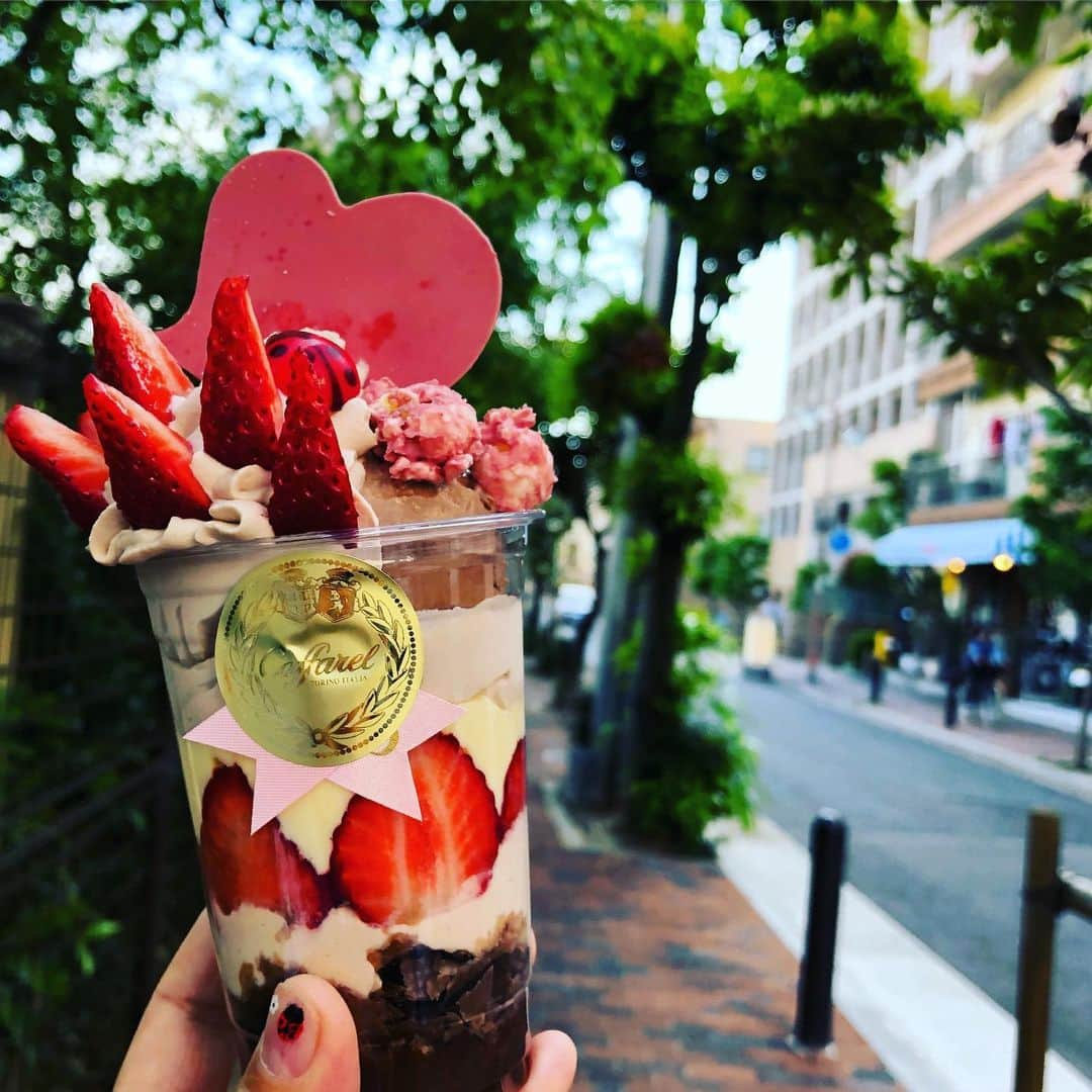 カファレルチョコレートさんのインスタグラム写真 - (カファレルチョコレートInstagram)「⭐︎Bring me for KITANO walking!!! 北野散歩にカファレル自慢のチョコレートパフェはいかがですか？  徐々に気温も上がって冷たいスイーツが食べたくなる季節になりましたね！ 本日は1日雨予報ですが、明日は晴れ予報がでています☀️ 梅雨入り前、お散歩に最適な時期☘️ お散歩途中に是非神戸北野本店へお越しくださいませ❤️ カファレル神戸北野本店では「パルフェ イル カファレル フラーゴラ」を発売中です！ ------------------------------------ Parfait il Caffarel Fragola🍓 パルフェ イル カファレル フラーゴラ イートイン:1500円(税別) テイクアウト(ひとまわり小さいサイズ):1,000円(税別)  濃厚ビタージャンドゥーヤソース、チョコレートクリーム、チョコレートパイ、ジャンドウーヤパウンドケーキ、ジャンドゥーヤジェラートを使い、 トップには、いま話題のルビーチョコレートでコーティングしたポップコーン、ルビーチョコレートを使ったハート型のチョコレートを贅沢にトッピング いちご(フラーゴラ)も たっぷり、お楽しみいただけます。 横にそえられた、カカオの果汁を煮詰めて作った甘酸っぱいシロップ・カカオヴィネガーをかけると、大人の味わいへの変化もお楽しみいただけます。  #パフェ #テイクアウトパフェ #ひんやりスイーツ #パフェ巡り #いちごスイーツ #strawberry #ルビーチョコレート #rubychocolate  #幸福のてんとう虫チョコレート#luckycharm  #カファレル #カファレル神戸北野本店 #神戸カフェ #カフェ巡り #神戸パフェ #チョコレート #スイーツ #ケーキ #インスタ映え #ジャンドゥーヤ #イタリア #トリノ #caffarel #italy #torino  #heart #gianduia #gianduiotto #chocolate」6月15日 10時48分 - caffarel_hy