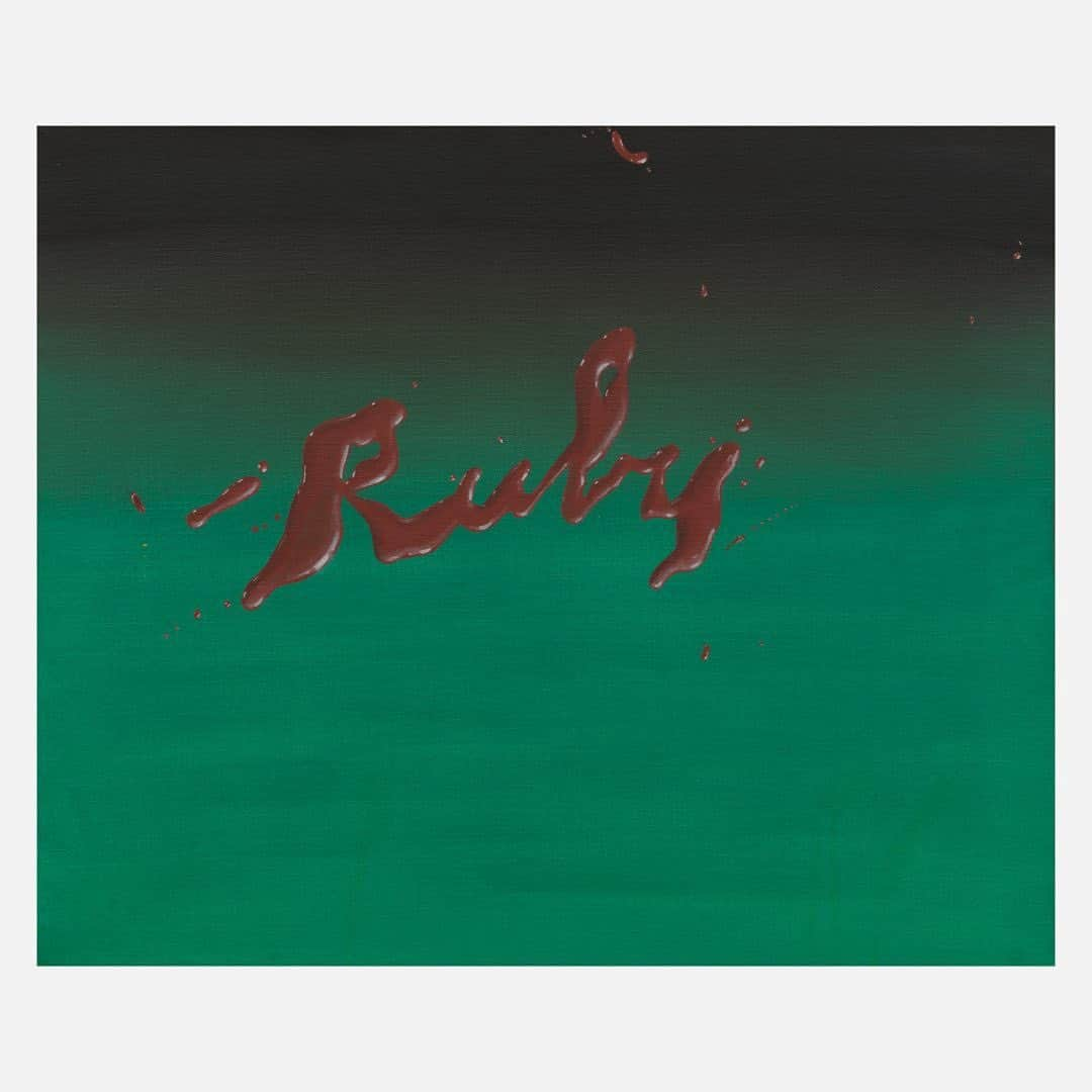 ガゴシアン・ギャラリーさんのインスタグラム写真 - (ガゴシアン・ギャラリーInstagram)「#ArtBasel: One of Ed Ruscha's “romance with liquids” paintings, "Ruby," is on display in our booth, C9, at Art Basel. Tomorrow is the last day of the fair! - "My 'romance with liquids' came about because I was looking for an alternative from the rigid, hard-edge painting of words that had to respect some typographical design. These [liquid words] didn’t have rules about how a letter had to be formed." —Ed Ruscha  To receive a PDF with detailed information on the works, please contact the gallery at inquire@gagosian.com or direct message us. ___________ #EdRuscha #ArtBasel2019 #Gagosian @artbasel  Ed Ruscha, "Ruby," 1968, oil on linen, 20 × 24 inches (50.8 × 61 cm) © Ed Ruscha」6月15日 22時18分 - gagosian