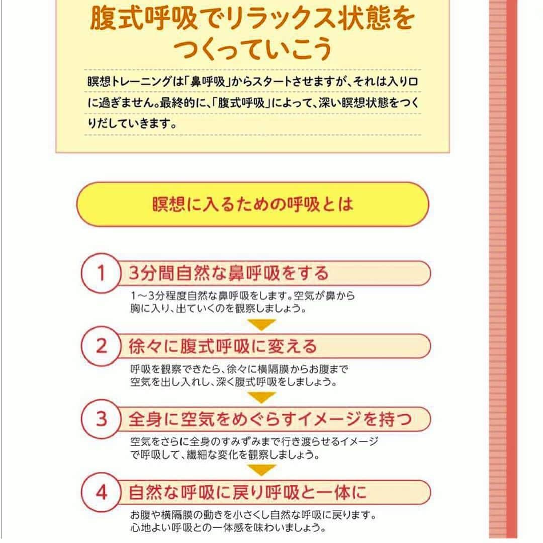 kogao283さんのインスタグラム写真 - (kogao283Instagram)「腹式呼吸が感覚を鋭敏にする✨ ・ 👃🏻鼻呼吸からはじめて、呼吸に意識が向かうようになったら、徐々に#腹式呼吸 に変えていきます。 横隔膜からお腹まで、しっかり空気を出し入れします。吸う時よりも、吐く時深く呼吸することがコツです。 ・ 大きくはき出すのです。さらに、空気を全身の隅々まで行 き渡らせるイメージで呼吸します。 左足の指先、右足の指先、左手の指先、右手の指先……と身体感覚も意識しながら、順番にやっていくといいでしょう。 ・  全身に息を巡らせることで、最初は気づかなかった振動やささいな変化に、気づけるようになっていきます ・」6月15日 17時29分 - kogao283