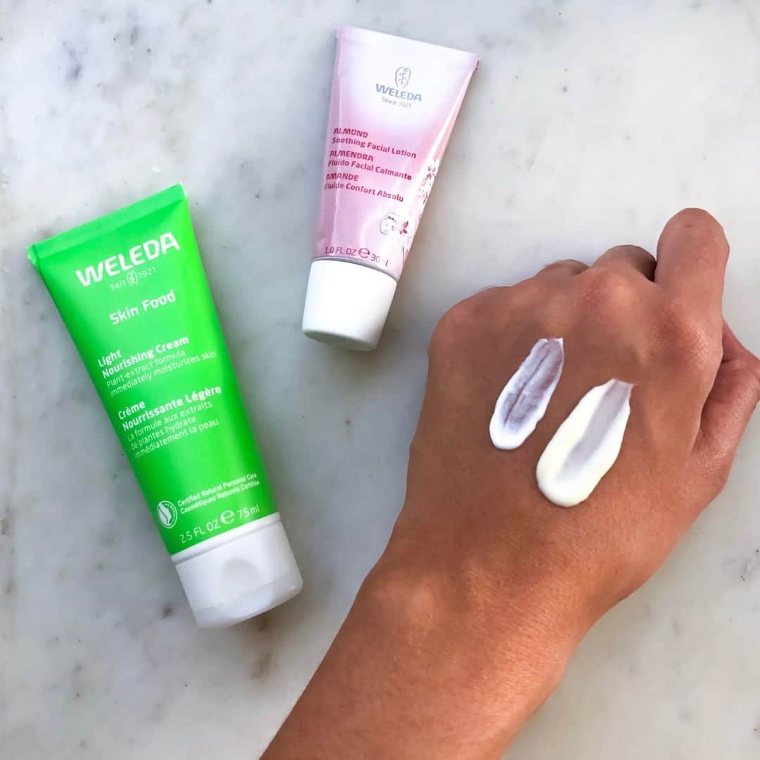 Weledaのインスタグラム：「Summer is almost (officially) here which means it's time to opt for a lighter moisturizer! 🌸 We recommend our Skin Food Light and our Sensitive Skin Facial Lotion during the warmer months to keep your glow going!」