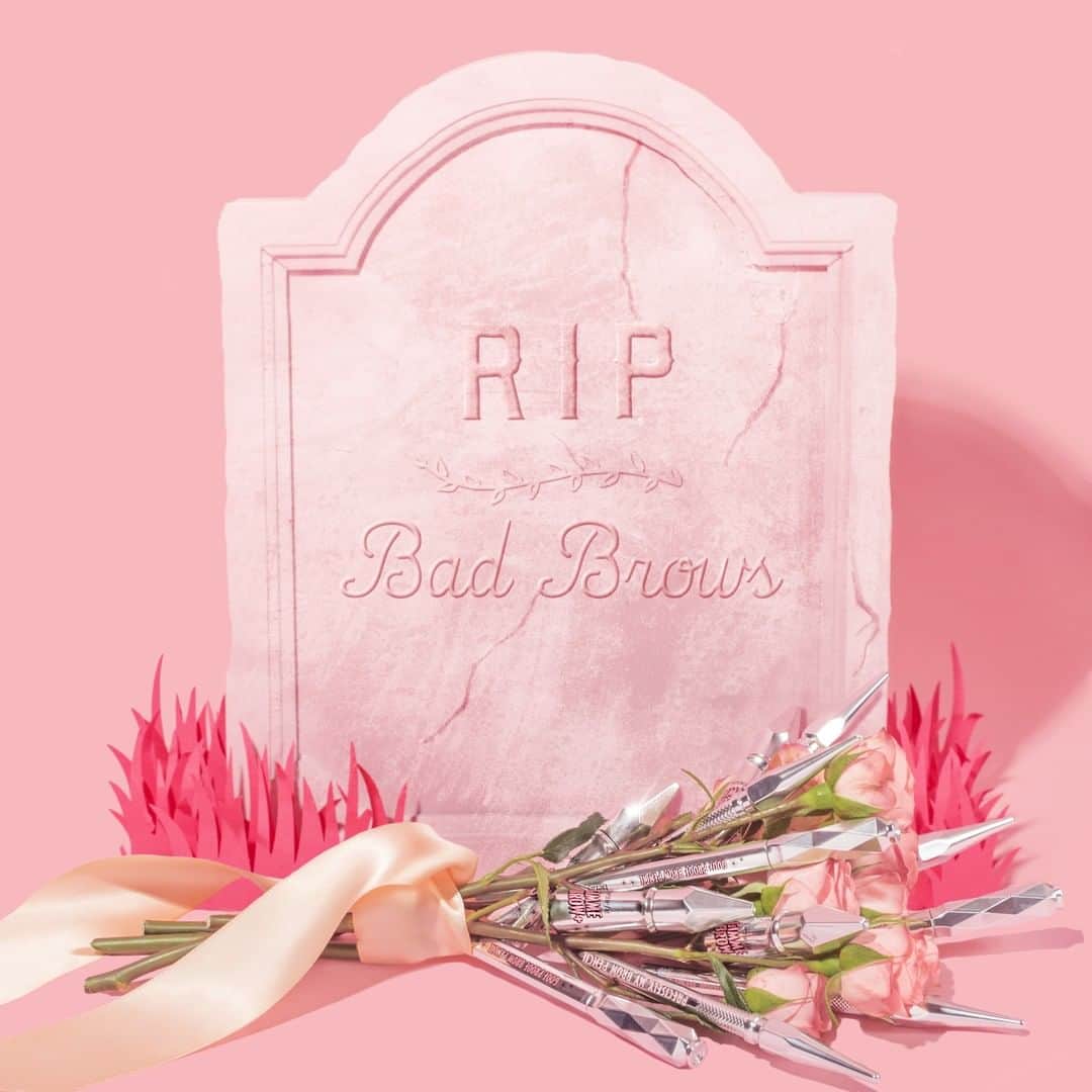Benefit Cosmetics UKさんのインスタグラム写真 - (Benefit Cosmetics UKInstagram)「REST IN PEACE BAD BROWS 💐 Comment a 💐 if your brows are LIVING they're best life. #thankstobenefit #benefitbrow #nobadbrows #beauty #brows #actnatural . . . 📷 Image Description: A pink gravestone saying bad brows, with a precisely, my brow pencil bouquet of flowers.」6月15日 20時56分 - benefitcosmeticsuk