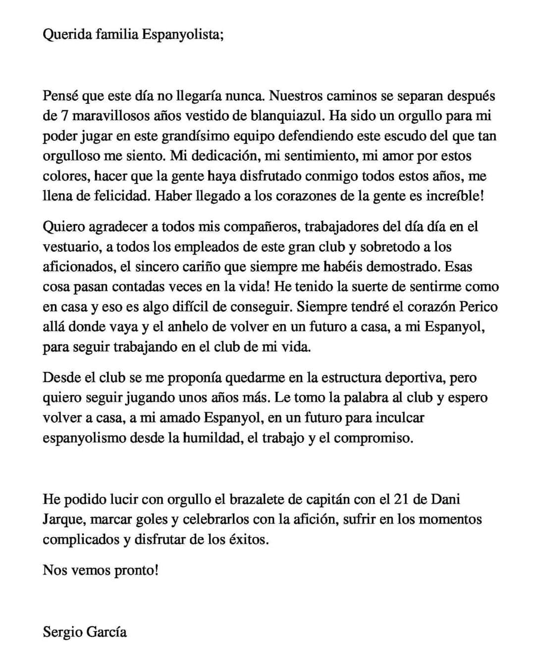 RCDエスパニョールさんのインスタグラム写真 - (RCDエスパニョールInstagram)「@sergiogarcia9of es desvincula de l’#RCDE ⚪️🔵‬ ‪El jugador ha volgut fer arribar aquesta carta de comiat a l’afició ‬ ‪Siempre serás uno de los nuestros 💙‬ ‪#RCDE | #Volem | #EspanyoldeBarcelona ‬」6月16日 2時31分 - rcdespanyol
